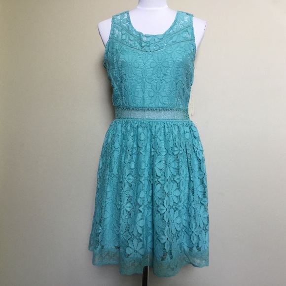 NWT ALTAR'D STATE teal blue Lace Fit Flare dress M - Picture 1 of 7